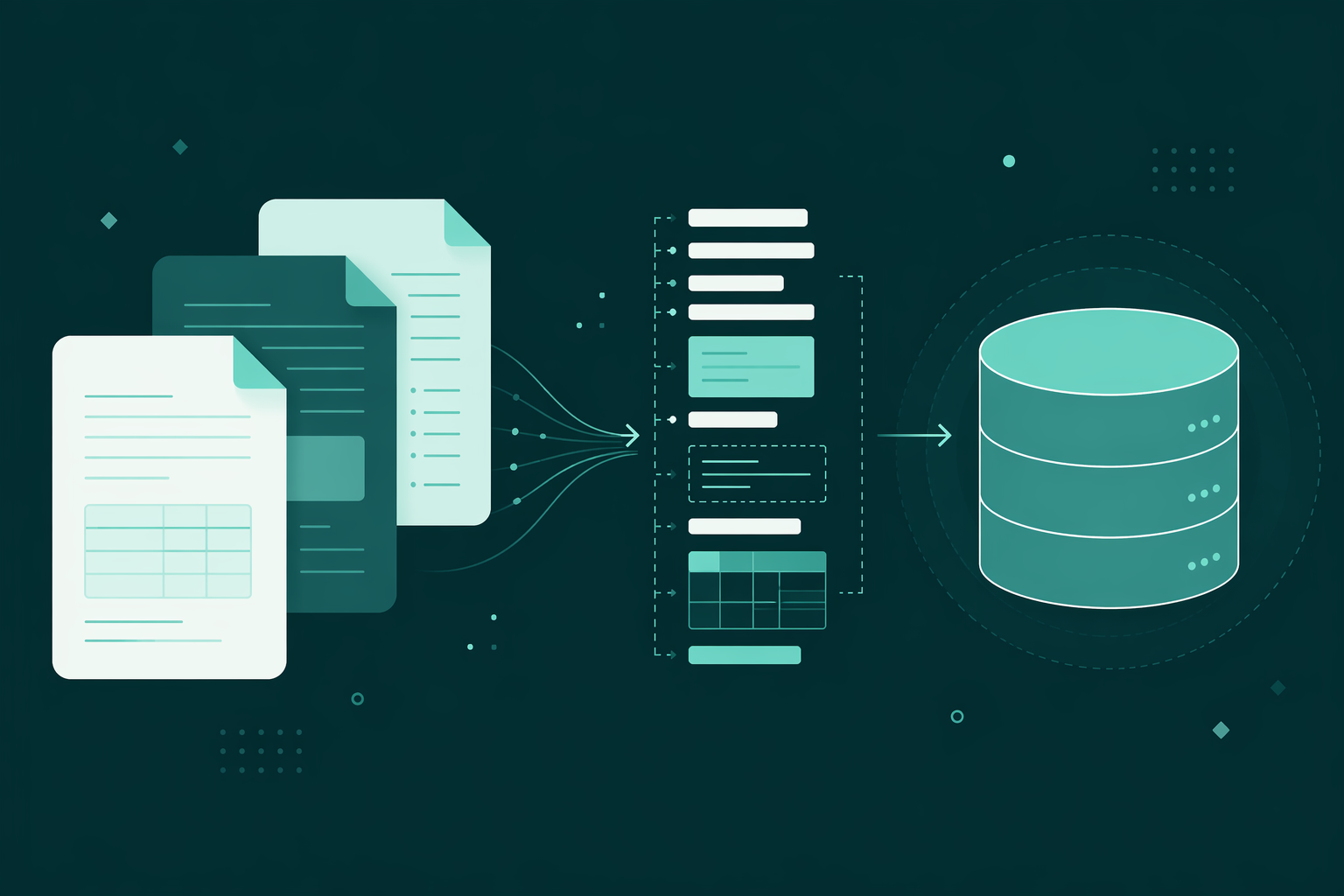 Documents flowing through conversion into clean, structured Markdown chunks that feed a vector database knowledge base.